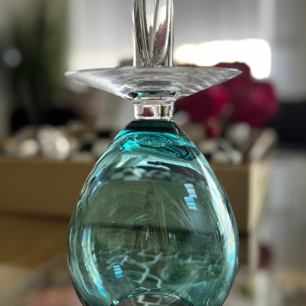 Pasha Bahçe Modern Teal & Clear Glass Candle Holder – Elegant Turkish Home Decor